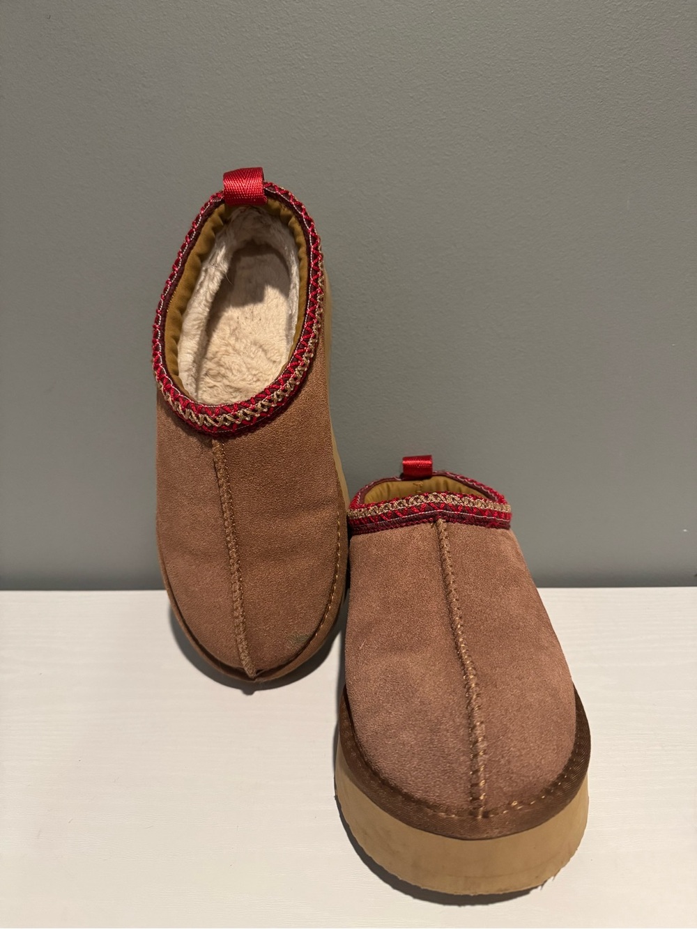 Target brand Slip-On Faux Suede Clog - Brown with Red Trim